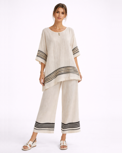 Ensemble femme fluide top ample et pantalon large à rayures