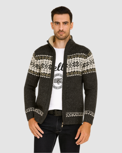 Gilet Zippé Homme à Motif Nordique – Style Authentique et Chaleur Maximale