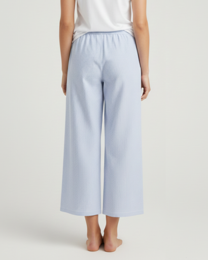 Pantalon fluide à rayures verticales et taille élastique à cordon