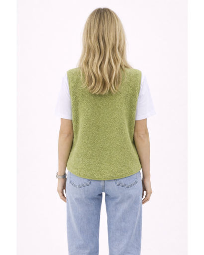 Gilet sans manches femme texturé avec boutons pression et poches latérales coupe droite moderne