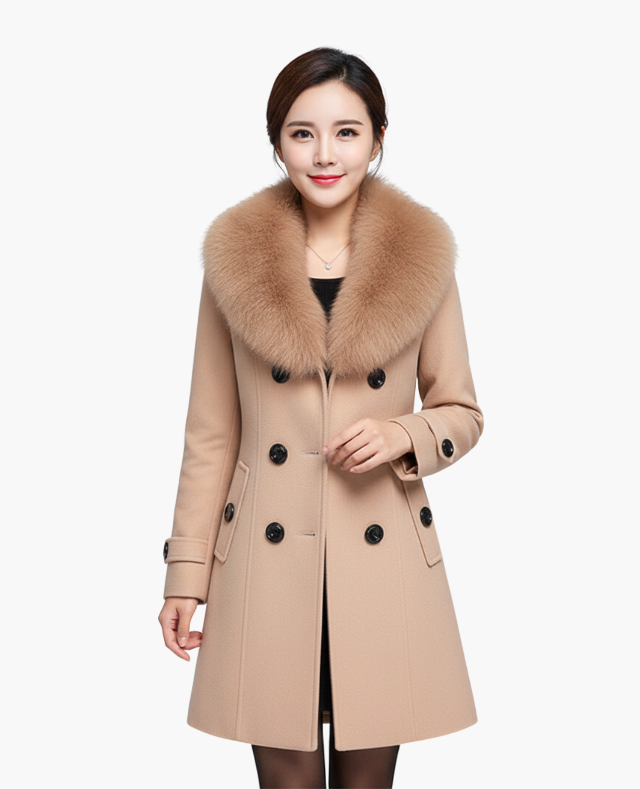 Manteau Femme Col Fausse Fourrure Cintrée Double Boutonnage – Élégance & Chaleur | Style Hiver