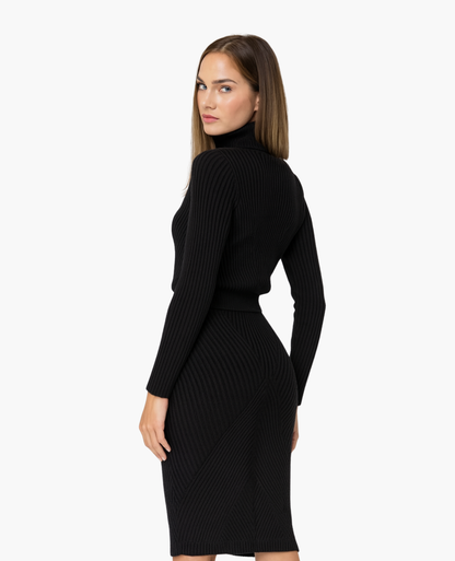 Robe Femme Mi-Longue Ajustée – Col Montant & Silhouette Élégante