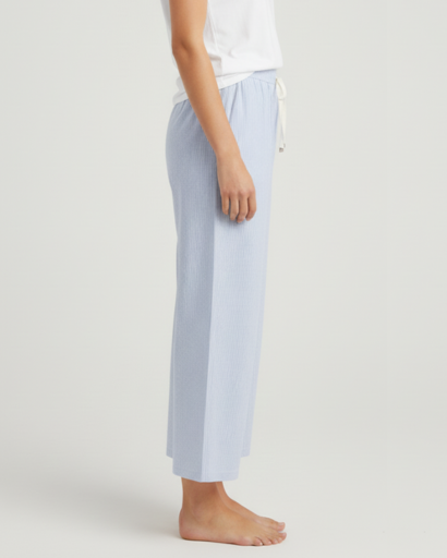Pantalon fluide à rayures verticales et taille élastique à cordon