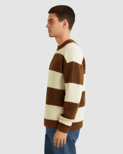 Pull Homme à Rayures Larges – Style Décontracté et Confort Douillet