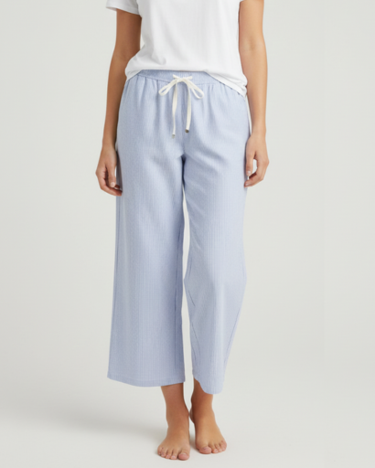 Pantalon fluide à rayures verticales et taille élastique à cordon