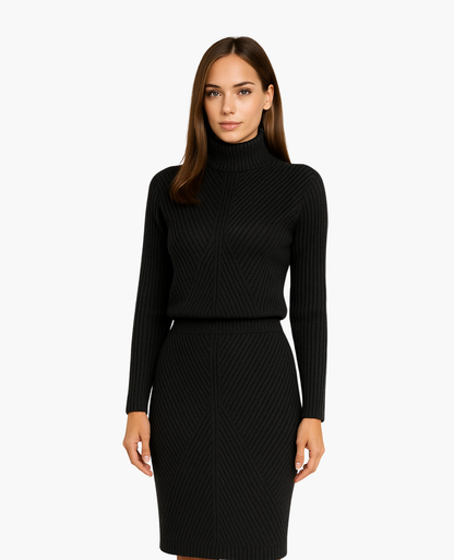 Robe Femme Mi-Longue Ajustée – Col Montant & Silhouette Élégante