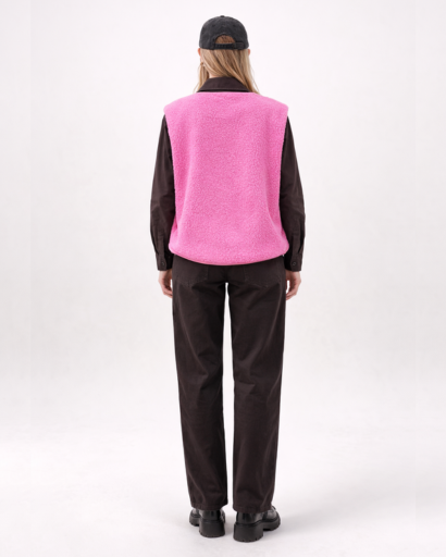 Gilet sans manches femme texturé avec boutons pression et poches latérales coupe droite moderne