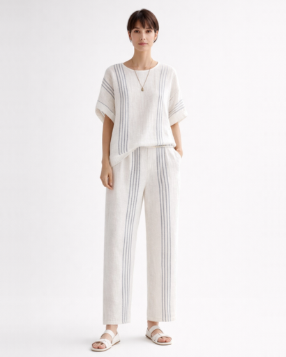 Ensemble femme fluide top ample et pantalon large à rayures