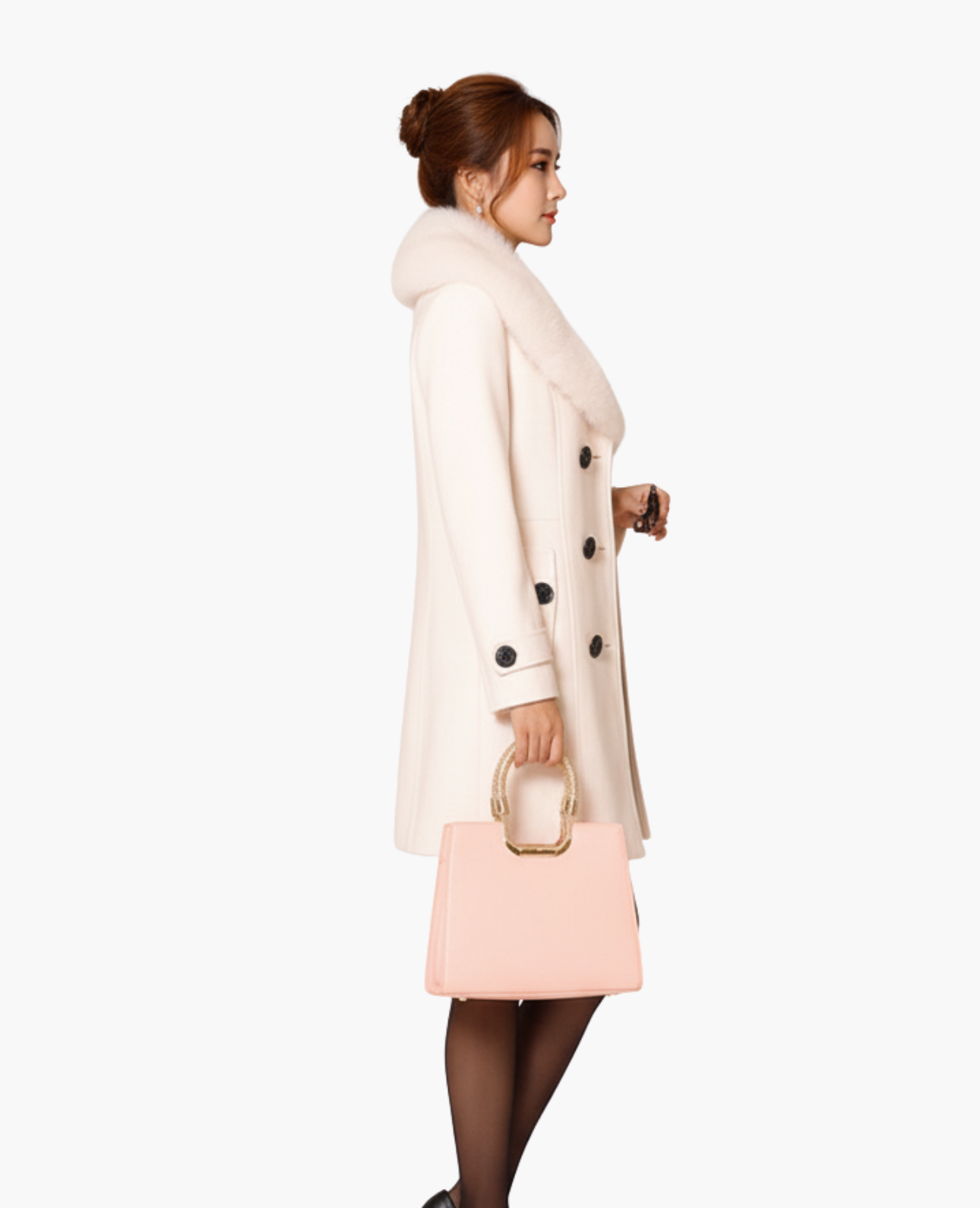 Manteau Femme Col Fausse Fourrure Cintrée Double Boutonnage – Élégance & Chaleur | Style Hiver