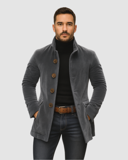 Manteau Homme Élégant à Col Montant | Chaleur Structurée et Style Contemporain