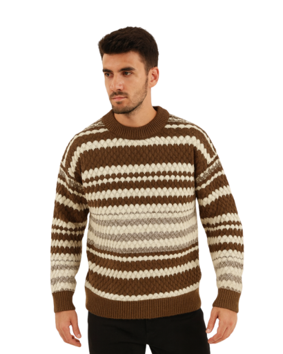 Pull Jacquard à Rayures pour Hommes – Style Rétro et Confort Moderne