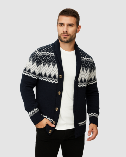 Cardigan Homme à Motifs Nordiques – Style Chalet et Confort Premium