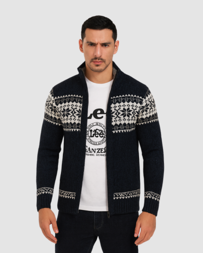 Gilet Zippé Homme à Motif Nordique – Style Authentique et Chaleur Maximale