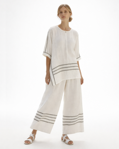 Ensemble femme fluide top ample et pantalon large à rayures