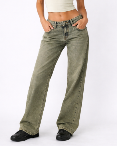 Jean femme coupe wide leg taille basse style décontracté