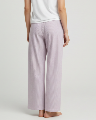 Pantalon fluide à rayures verticales et taille élastique à cordon