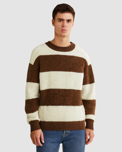 Pull Homme à Rayures Larges – Style Décontracté et Confort Douillet