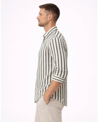 Chemise homme à rayures verticales – col classique et poche poitrine