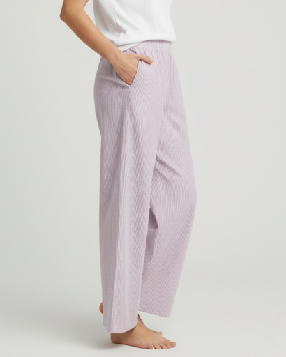 Pantalon fluide à rayures verticales et taille élastique à cordon