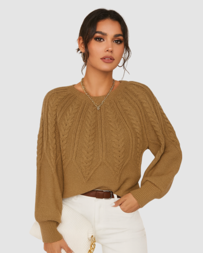 Pull Femme à Motif Câble – Élégance Décontractée et Confort Thermique