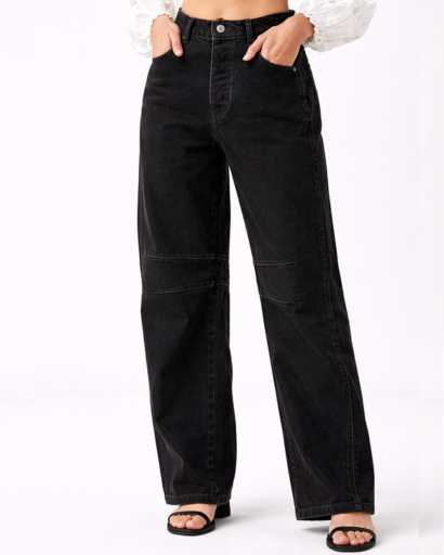 Jean droit femme à empiècements avec taille haute et coupe large