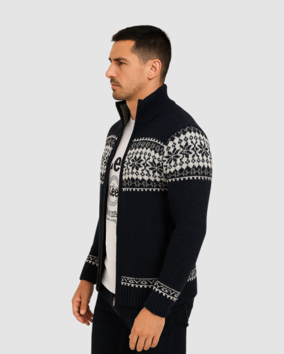 Gilet Zippé Homme à Motif Nordique – Style Authentique et Chaleur Maximale