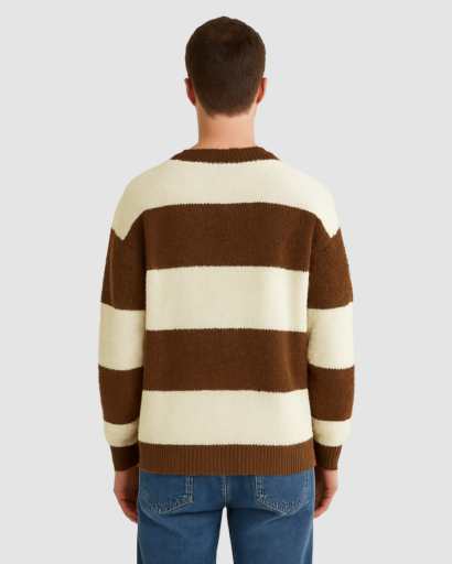 Pull Homme à Rayures Larges – Style Décontracté et Confort Douillet
