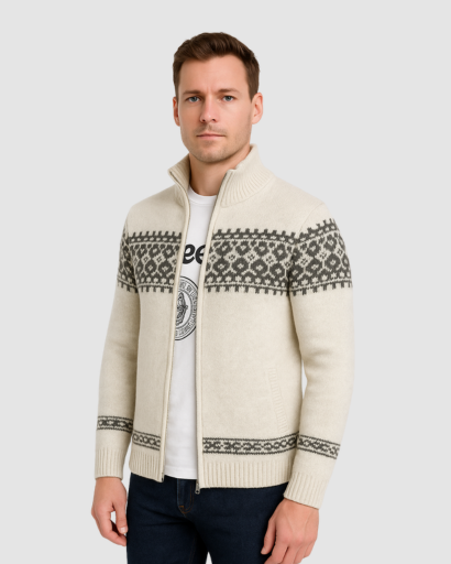 Gilet Zippé Homme à Motif Nordique – Style Authentique et Chaleur Maximale