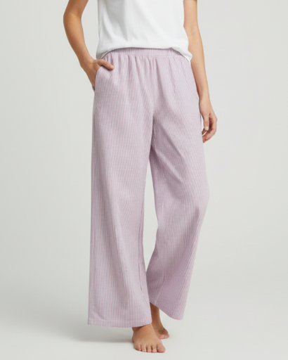 Pantalon fluide à rayures verticales et taille élastique à cordon