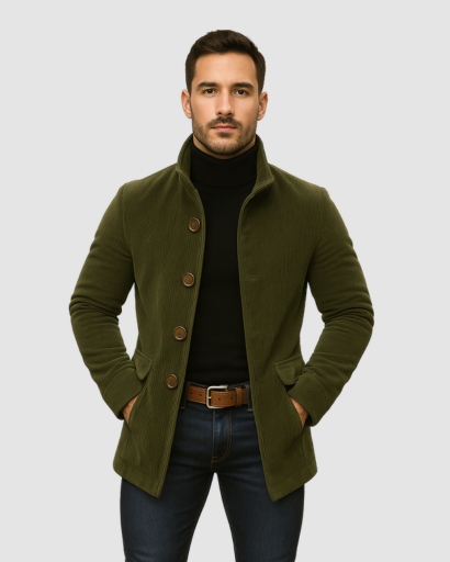Manteau Homme Élégant à Col Montant | Chaleur Structurée et Style Contemporain