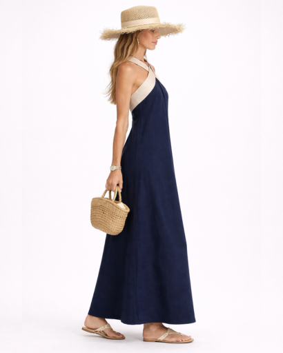 Robe longue fluide dos nu à col croisé
