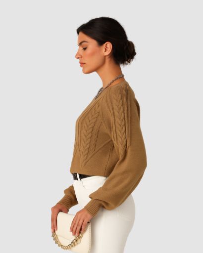 Pull Femme à Motif Câble – Élégance Décontractée et Confort Thermique