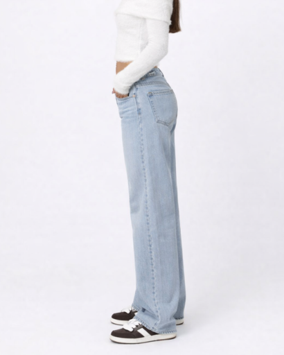 Jean femme coupe wide leg taille basse style décontracté