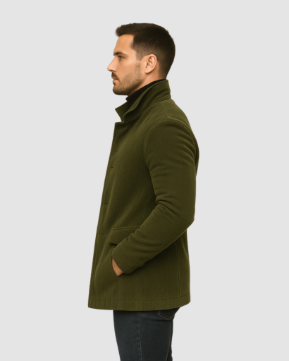 Manteau Homme Élégant à Col Montant | Chaleur Structurée et Style Contemporain