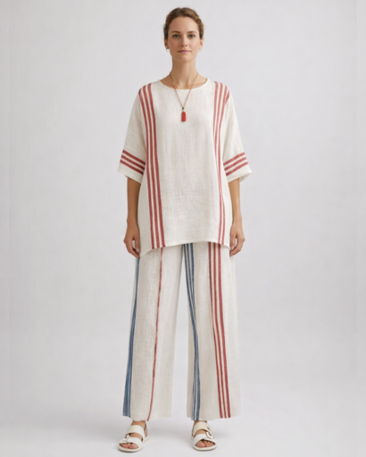 Ensemble femme fluide top ample et pantalon large à rayures