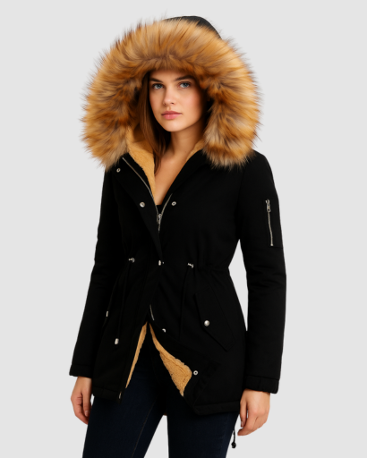 Parka Femme Doublée avec Capuche en Fausse Fourrure – Élégante & Ultra-Chaude