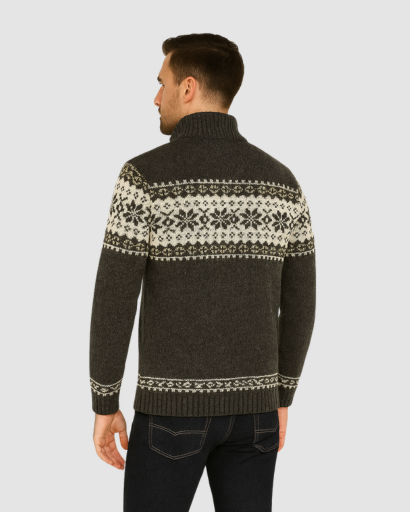 Gilet Zippé Homme à Motif Nordique – Style Authentique et Chaleur Maximale