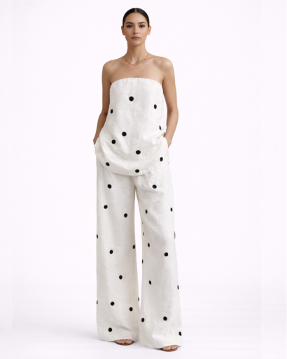 Combinaison Femme Bustier à Pois Coupe Large Élégante