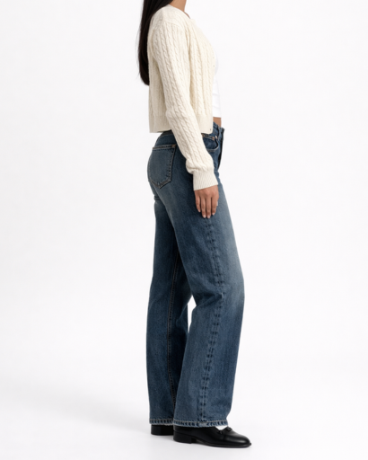 Jean femme coupe wide leg taille basse style décontracté
