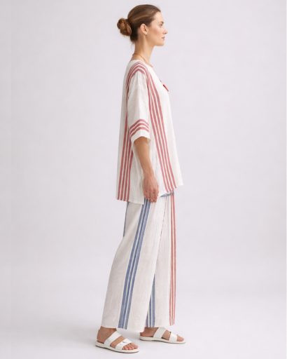 Ensemble femme fluide top ample et pantalon large à rayures