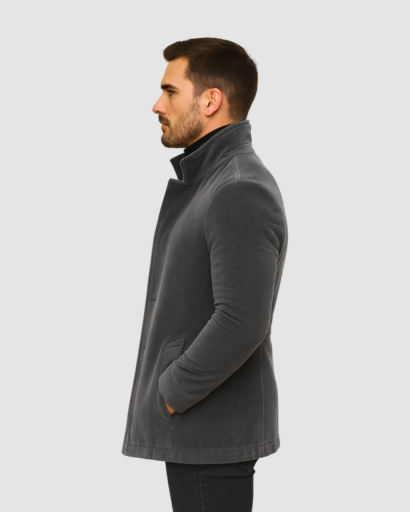 Manteau Homme Élégant à Col Montant | Chaleur Structurée et Style Contemporain