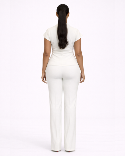 Ensemble Femme Élégant Top Drapé Col V et Pantalon Large Fluide