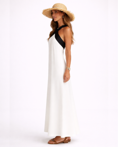 Robe longue fluide dos nu à col croisé