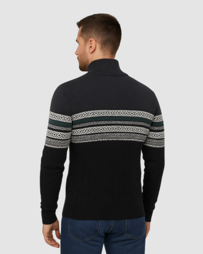 Pull Homme Zippé en Maille Jacquard – Chaleur Nordic et Style Moderne