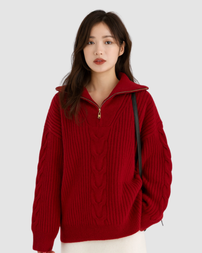 Pull à Demi-Fermeture Zippée Femme – Élégance Tricotée au Quotidien