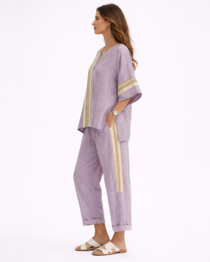 Ensemble femme fluide top ample et pantalon large à rayures