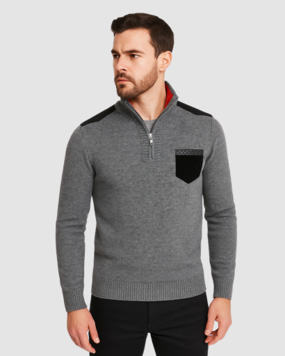 Pull à Col Zippé Homme | Design Structuré et Détails Contrastés