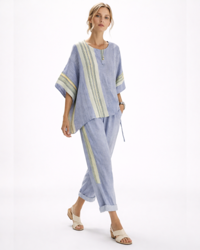 Ensemble femme fluide top ample et pantalon large à rayures