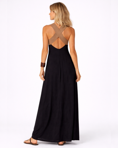 Robe longue fluide dos nu à col croisé