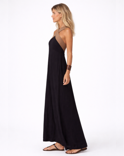 Robe longue fluide dos nu à col croisé